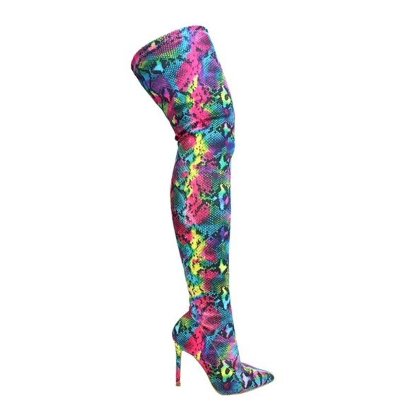 OVER THE KNEE SNAKE BOOTS MULTICOLOL FOR WOMEN'S - Picture 2 of 8
